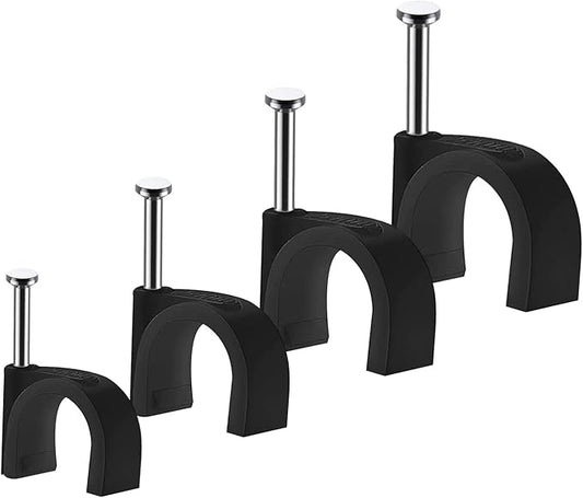 Cable Clips, 400 Pcs, 4mm 6mm 8mm 10mm, Wire Wall Clips with Steel Nails, Black