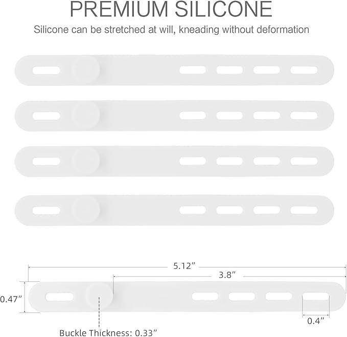 24Pcs Silicone Cable Ties, Reusable & Washable with Locking Buckles, White