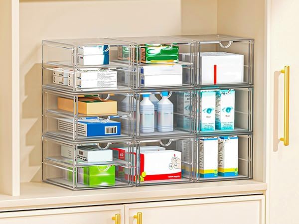 Caktraie Acrylic Makeup Organizer, 4 Pack Drawer Organizer