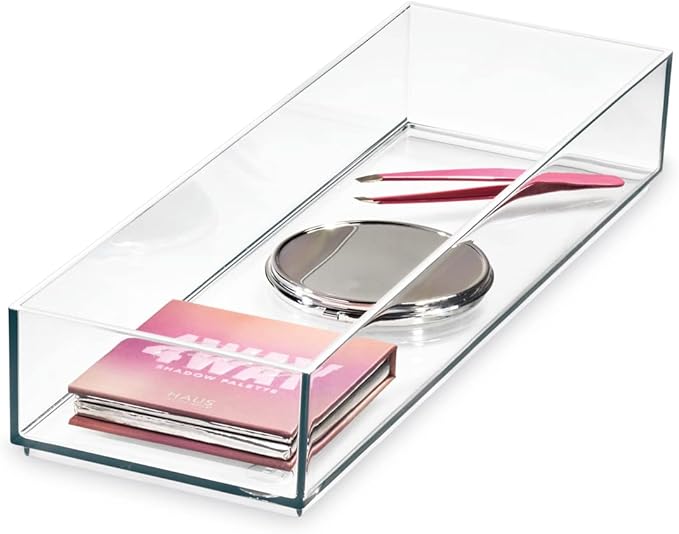 Plastic Makeup Drawer Organizer Tray, Clear/Matte White