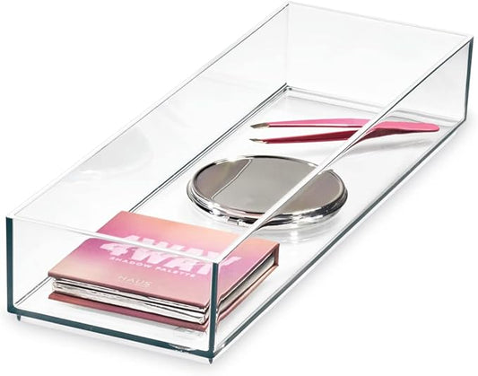 Plastic Makeup Drawer Organizer Tray, Clear/Matte White