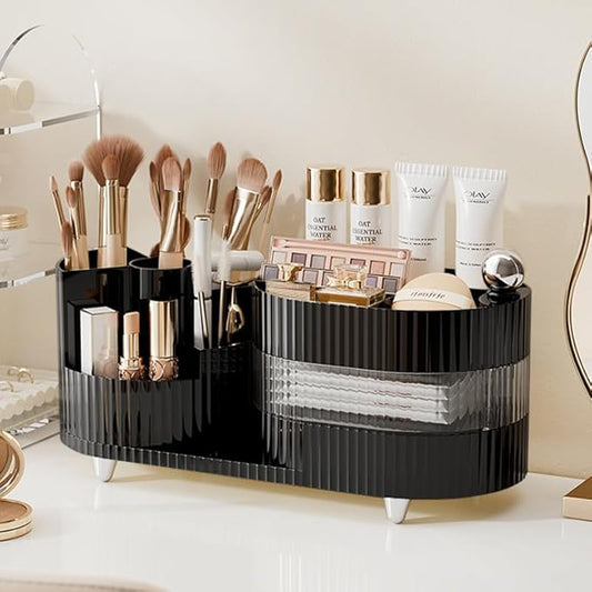 Rotating Vanity Organizer with Brush Holder and Drawer