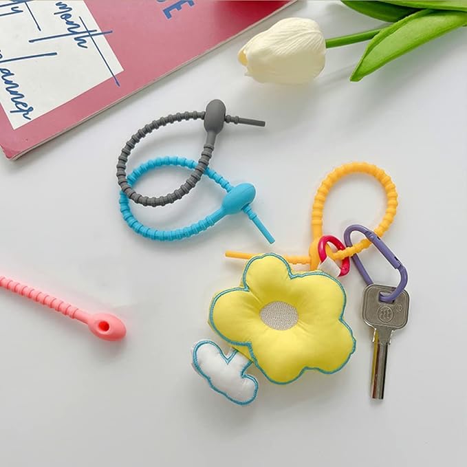 BIGEBO 20 PCS Colorful Silicone Cable Ties, Reusable Rubber Twist Tie Bag Clip Bread Tie Zip Ties Adjustable Cable Cord Wraps Management Organizer