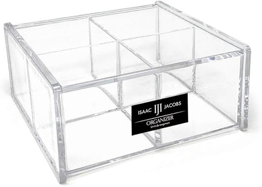 Isaac Jacobs 4-Compartment Square Clear Acrylic Organizer with Lid (5.75" L x
