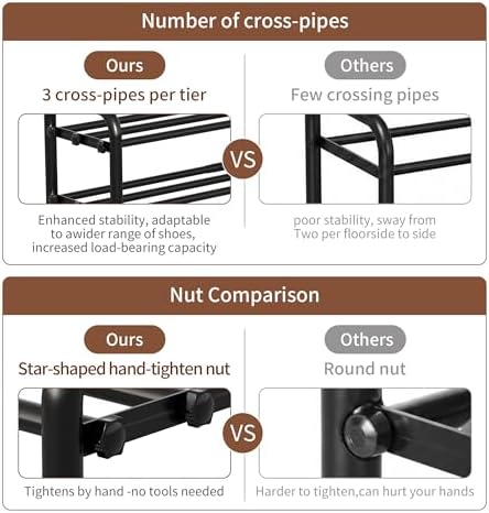 3-Tier Expandable Shoe Rack, Adjustable Shoe Shelf Storage Organizer
