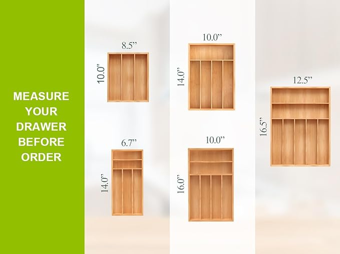 Unibambou Bamboo Utensil Drawer Organizer, Silverware Tray Organizer, Kitchen Drawer Organizer for Flatware Cutlery, Silverware Tray for Drawer (Natural, Large 16.5x12.5 Inch)