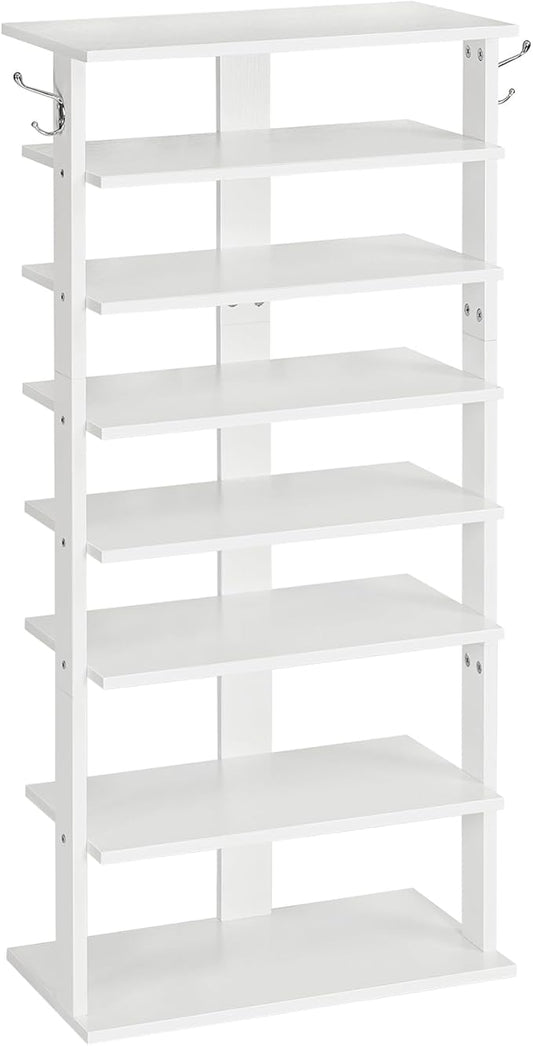 Vertical Shoe Rack, 8 Tier Wooden Shoe Storage Organizer with Hooks