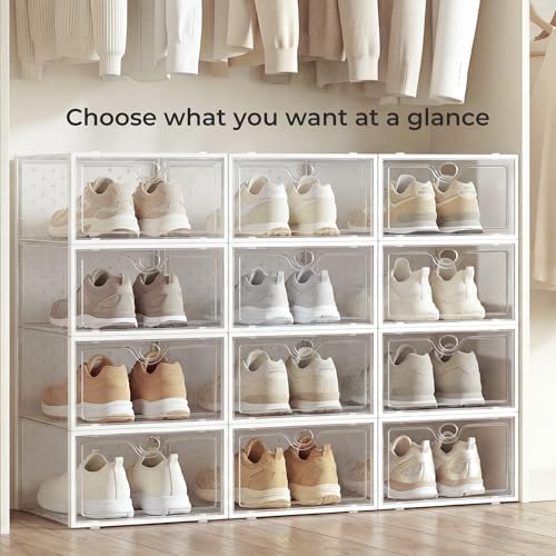 15 Pack X-Large Shoe Storage Boxes, Shoe Organizer Clear Stackable