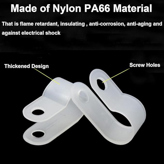 50 Pcs 1 Inch R-Type Nylon Cable Clamp，White 1" Plastic Wire Clips Fasteners Assortment for Wire Management