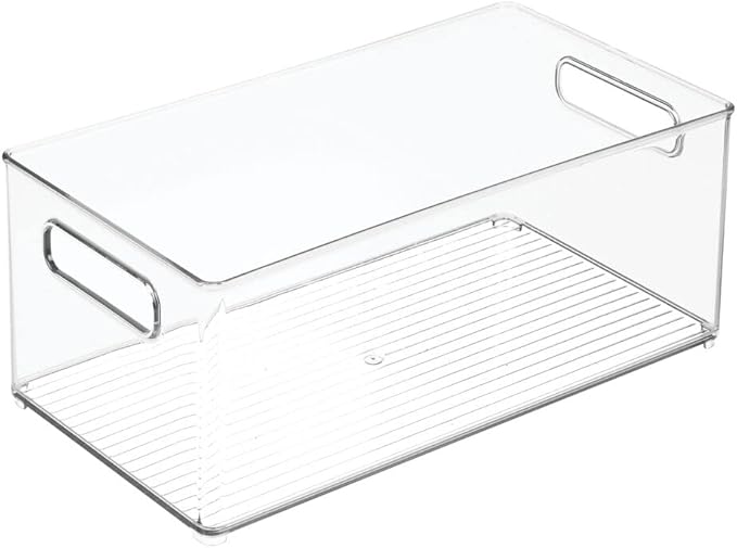 mDesign Deep Plastic Kitchen Storage Organizer Container Bin for Pantry, Cabinet, Cupboard, Shelves, Fridge, or Freezer - Holds Dry Goods, Sauces, Condiments, Drinks, Clear
