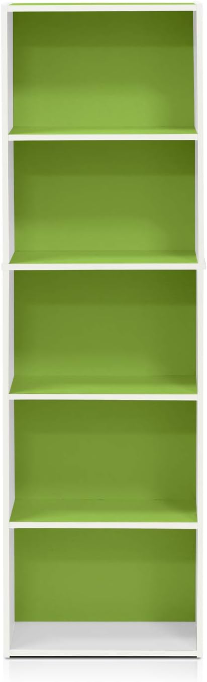 Furinno LUDER Book Shelf, 5-Tier Bookshelf, White/Green