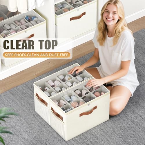 2 Pack Shoe Organizer for Closet, Foldable Shoe Storage with Adjustable