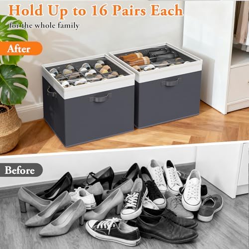 Shoe Organizer for Closet - 2 Packs Hold up to 32 Pairs, Gray