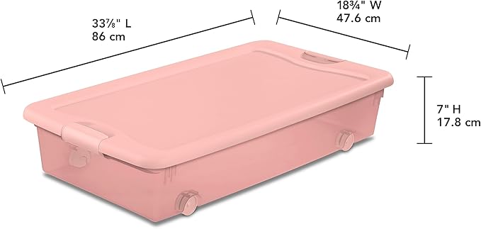 Sterilite 8 Pack Wheeled Under Bed Storage Container, 56 Qt Plastic Bin w/Latching Lid for Organization - Clothes & Shoes Organizer, Pearl Blush Tint