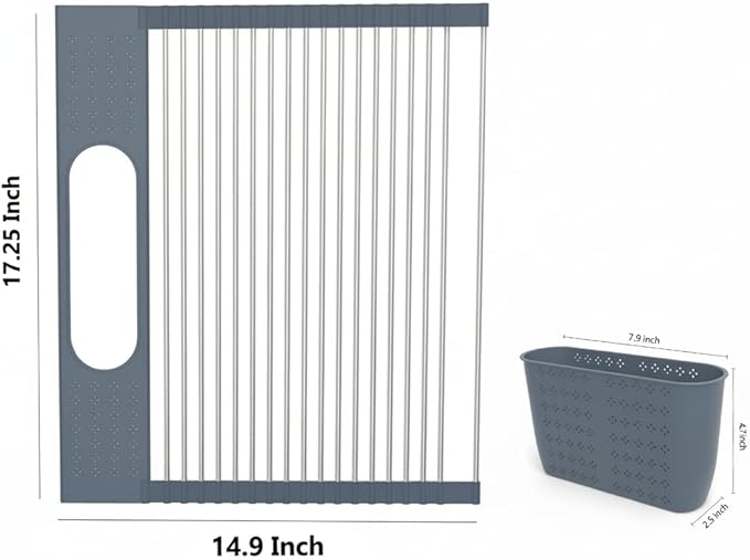 Roll Up Dish Drying Rack Over Sink, Grey