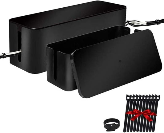 Cable Management Box, 2 Set Cable Organizer for Cable and Cord Management, Black