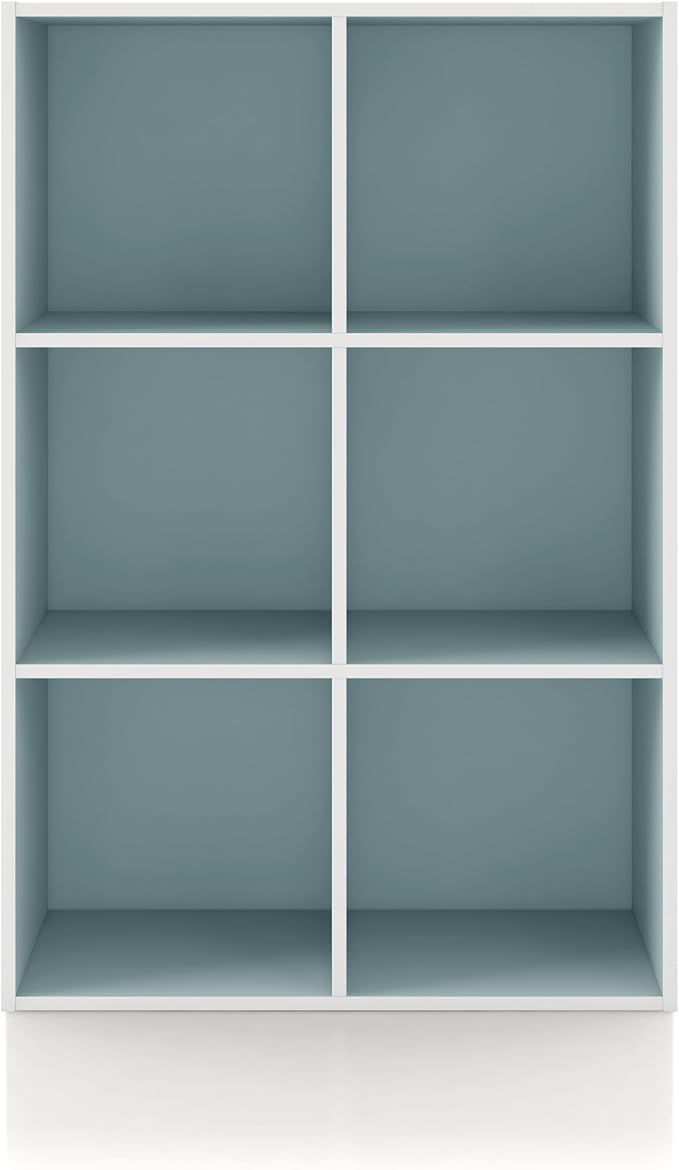 Homes: Inside + Out Apexa 6-Cube Storage Organizer Shelves, Stackable Wood Bookcase Fits Cubby Bins for Organization, Dorm Teen Room Decor & Home Office, Light Blue