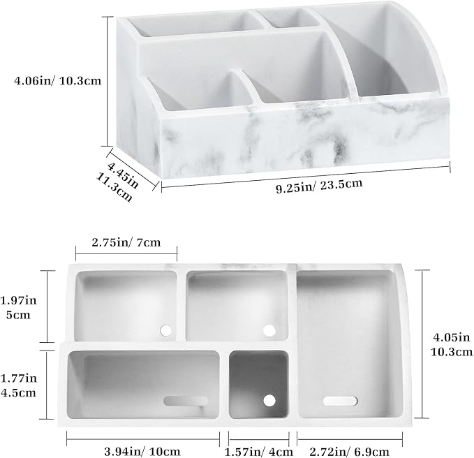 Luxspire Bathroom Counter Organizer, Toothbrush Holder for Bathroom 5 Slot, Large Countertop Organizer Storage Marble Bathroom Accessories for Toothbrush Toothpaste, Gravel White