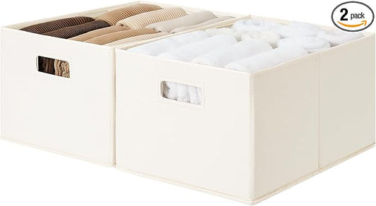 StorageWorks Fabric Storage Bins for Shelves, Closet Organizers and Storage Baskets, Collapsible Storage Bins with Cutout Handles, Large, 2-Pack, Ivory