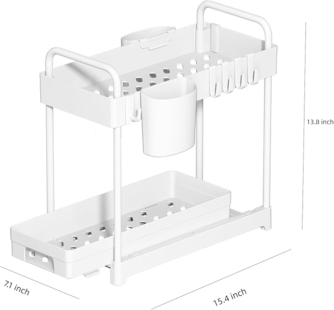 2 Pack Double-Layer Under Sink Organizer for Efficiently Utilizing Space, White