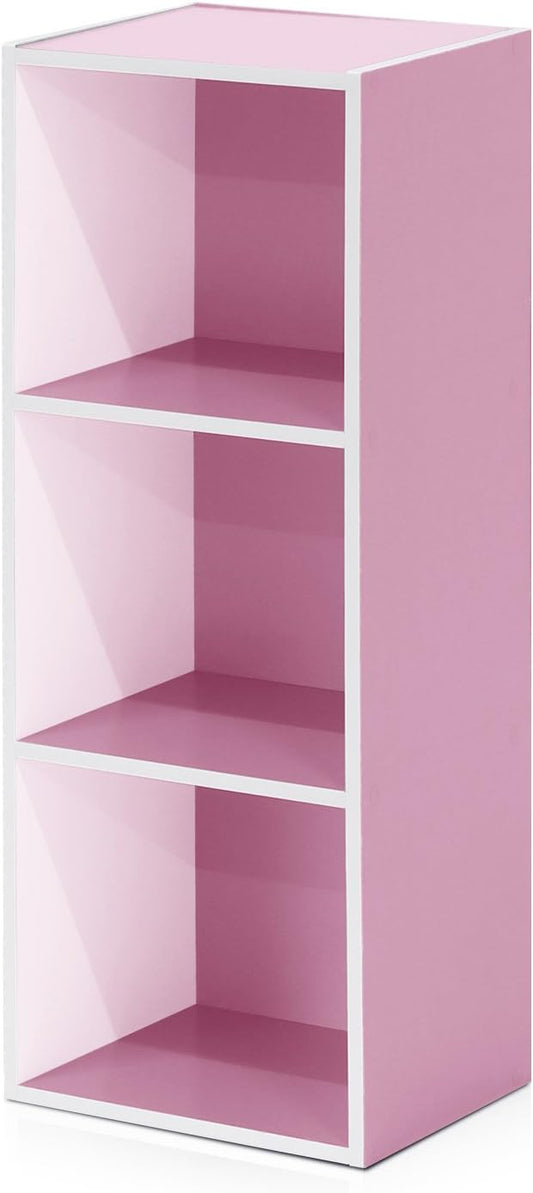 Furinno LUDER Book Shelf, 3-Cube Bookshelf, White/Pink