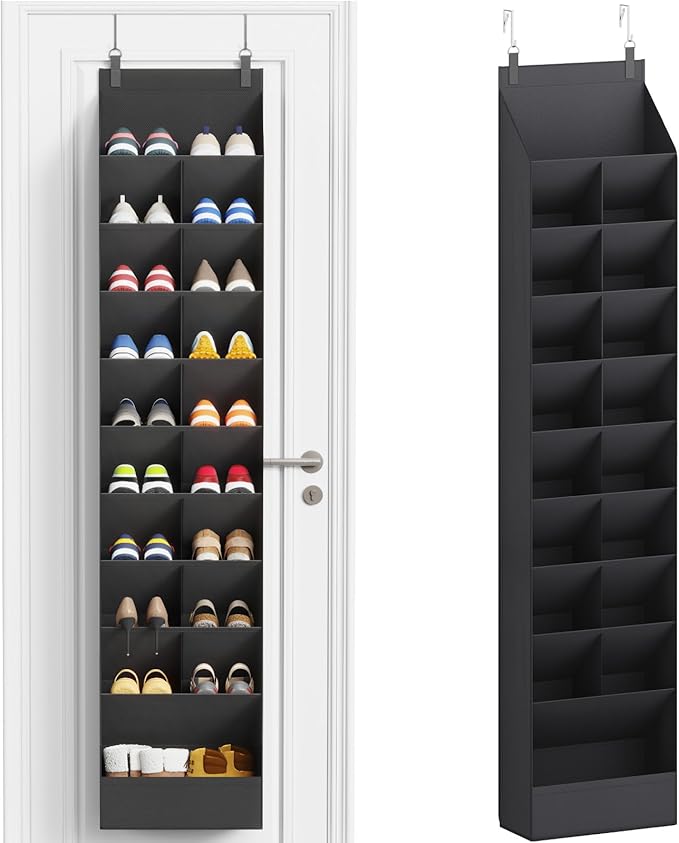 10 Tier Over the Door Shoe Organizer with 19 Large Deep Pockets, Black