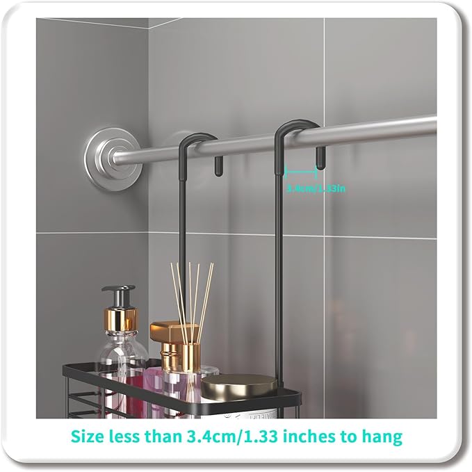 Hanging Shower Caddy Organizer, No Drilling Shower Organizer with Hooks, Black