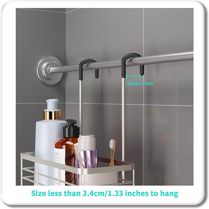 HapiRm Hanging Shower Caddy Organizer - No Drilling Shower Organizer with Hooks, Rustproof & Waterproof 304 Stainless Steel Bathroom Shelves - Brushed Nickel (1 Basket)