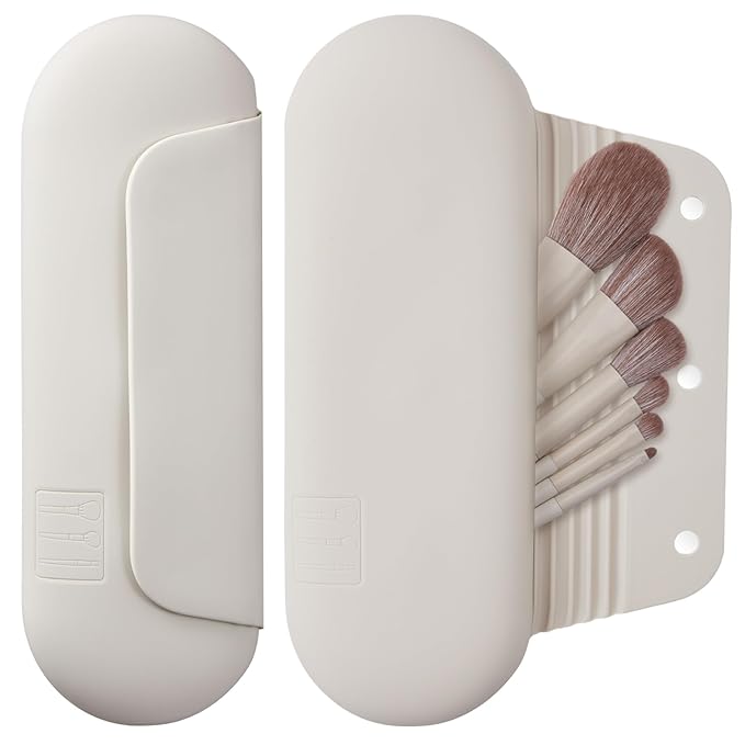 AGIKET Silicone Makeup Brush Holder Travel Cosmetic Bag：Soft Portable Cosmetic Face Brushes Holder with Upgrade Anti-Fall Out Magnetic Closure, Large Travel Makeup Brush Case - Starlight