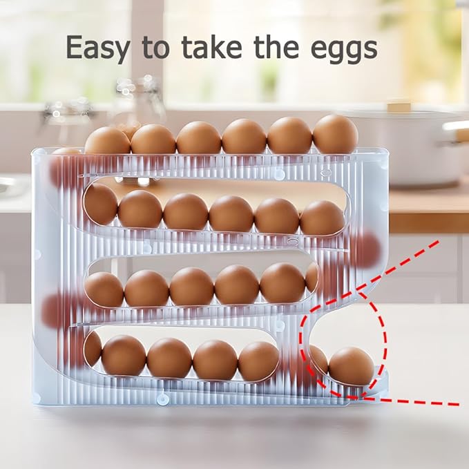 Sotfamily Egg Holder for Fridge, Auto Rolling Egg Dispenser for Refrigerator, Kitchen - Space-saving Egg Roller/Organizer/Storage/Container/Tray - 2 Packs for 56 Large Size Eggs(Frosted Clear)