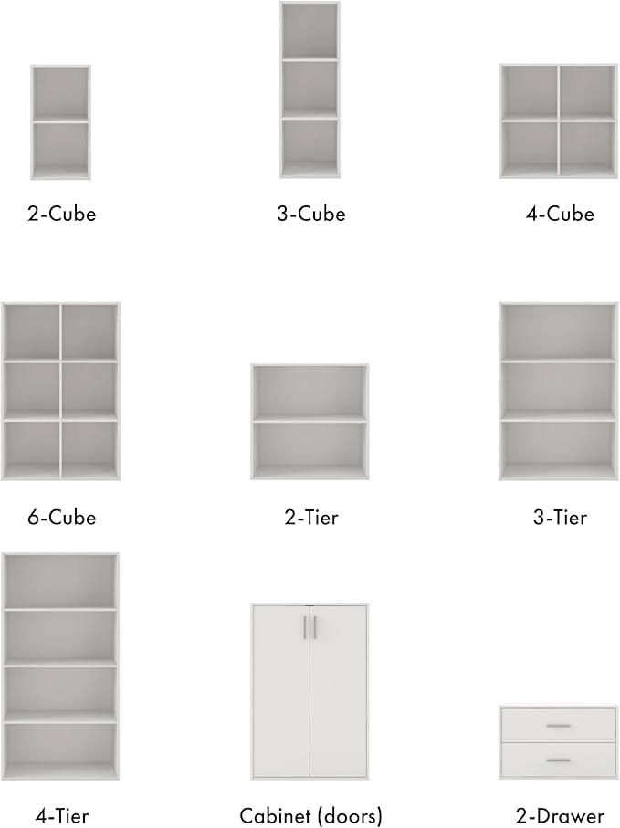 Homes: Inside + Out Apexa 3-Cube Storage Organizer Shelves, Stackable Wood Bookcase Fits Cubby Bins for Organization, Dorm Teen Room Decor & Home Office, White