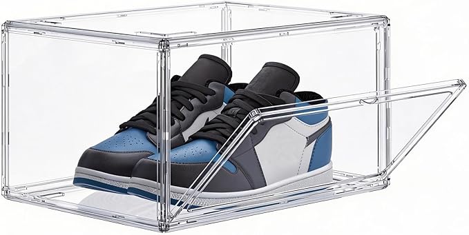 HIYOHIYO 1 Pack Clear Shoe Storage Boxes Stackable for Sneaker, Shoe Box Storage Bins, Fully Transparent Display Case with Magnetic Door Suitable for Ankle, Boots, High Heels, Fit US Size 14