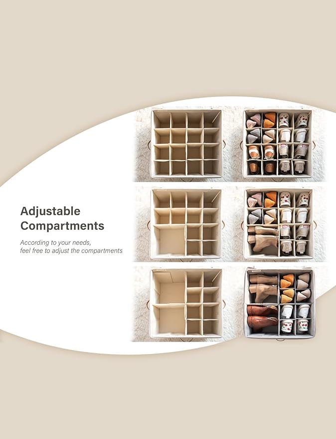 StorageWorks Shoe Organizer for Closet, Shoe Cubby Storage Containers with Adjustable Dividers and Clear Cover, Foldable Shoe Storage Box for Sandals, Sneakers, Fits up to 16 Pairs, Taupe | Fits up to 16 Pairs
