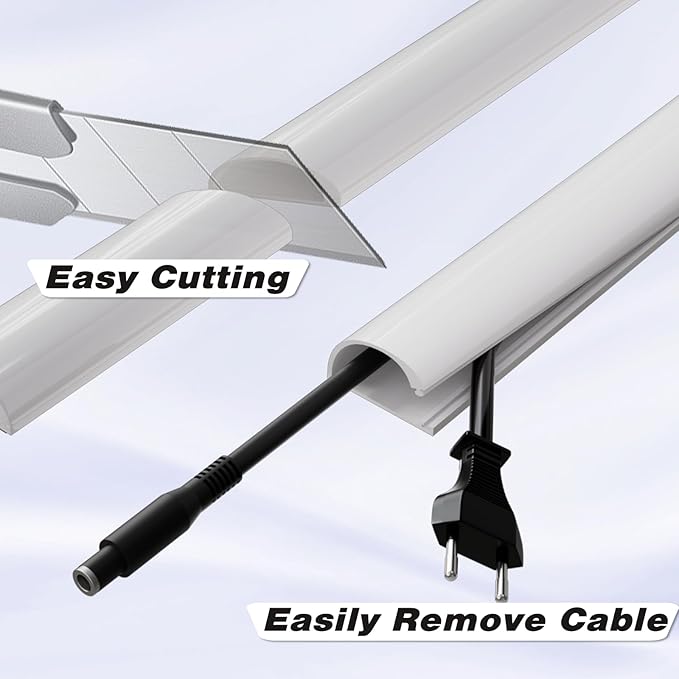 39" Silicone Cord Hider for Wall Mount TV,Large Self-Adhesive Cable Hider for 2-3 Cords,Cable Management Under Desk,Cord Organizer,Cable Raceway Home & Office Trim,Cord Concealer Channel,White