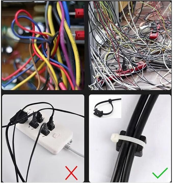 White Cable Zip Tie Mounts Kit-50 Pcs Cable Zip Tie Saddle Type Mounts Base with 50 Pcs 8" Cable Ties and 50 Pcs Tapping Screw, Wire Cable Clips Organizer Holders Clamps