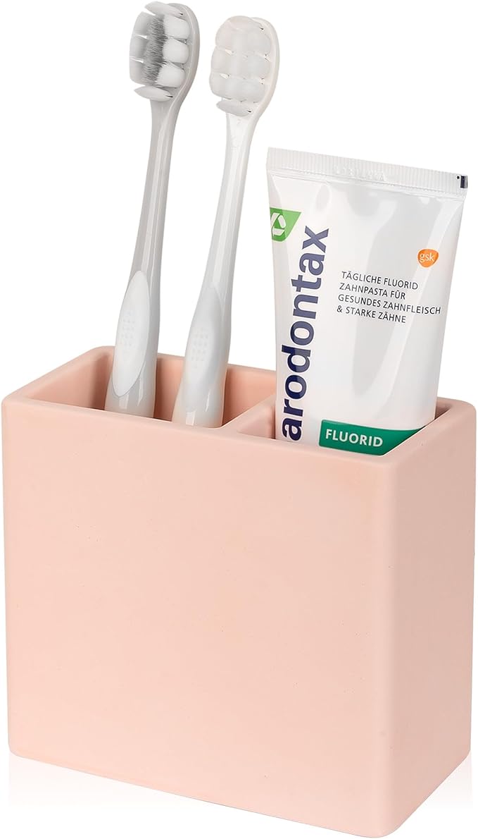 Diatomite Toothbrush Holder 2 Slots Tooth Brush Holder for Bathroom, Kids Electric Toothbrush and Toothpaste Organizer for Countertop, Shower, Vanity, Blush Pink