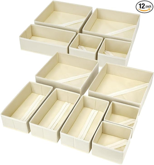 Drawer Organizer Clothes, 12 Pack Dresser Organizer, Beige