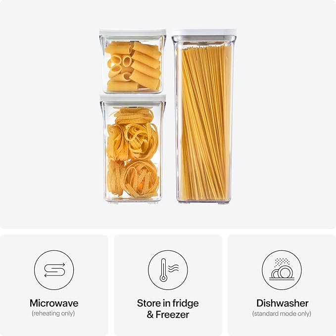 VAKUEN Premium Airtight Food Storage Containers, Square-S 3PC-SET, Smart One-Click Seal Lid, No Hinges, 100% Leak Proof, BPA-FREE, Dishwasher, Freezer & Microwave Safe