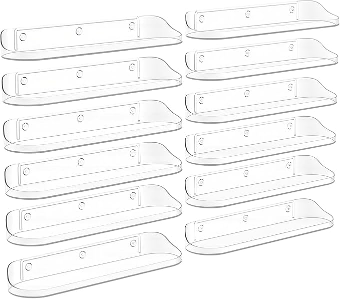 SpaceWhisper Floating Shelves for Wall, 12-Pack 15" Wall Shelves for Bathroom, Bedroom, Living Room, Display Hanging Shelf Organizer for Book, Picture Ledge, Figure Storage, Room Decor (Clear)