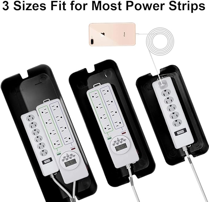 Cable Management Box - 3 Pack Cord Organizer Box for Desk - Large Medium Small Cable Box to Hide Power Strip & Wires - Pet-Safe Cord Hider for TV Computer Under Desk - Black