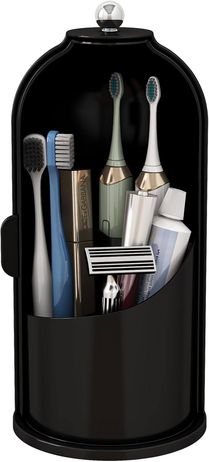 Dustproof Toothbrush Holders with Cover, Solid Black