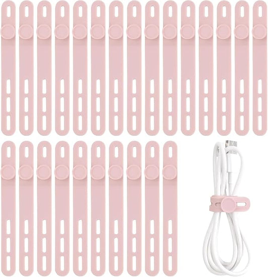 25 Pcs Silicone Cable Ties, Cable Ties Reusable, Pink