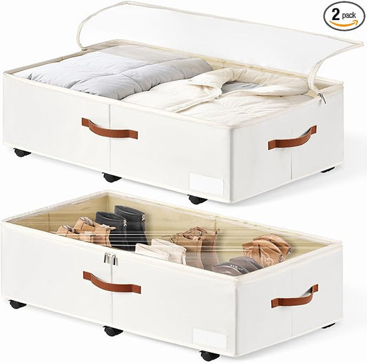 60L Large Under Bed Storage with Wheels Pack of 2, White