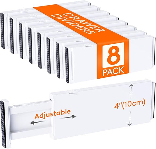 8 Pack 4" High Drawer Dividers 28-43.5cm/11-17" Adjustable Drawer Organizer