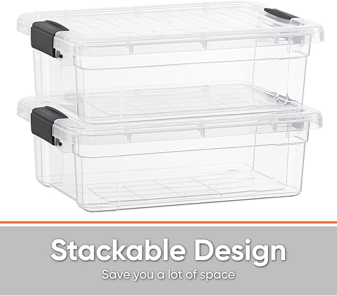 Clear Plastic Storage Bins with Lid, 4.5 Quart Box, Organizing Containers