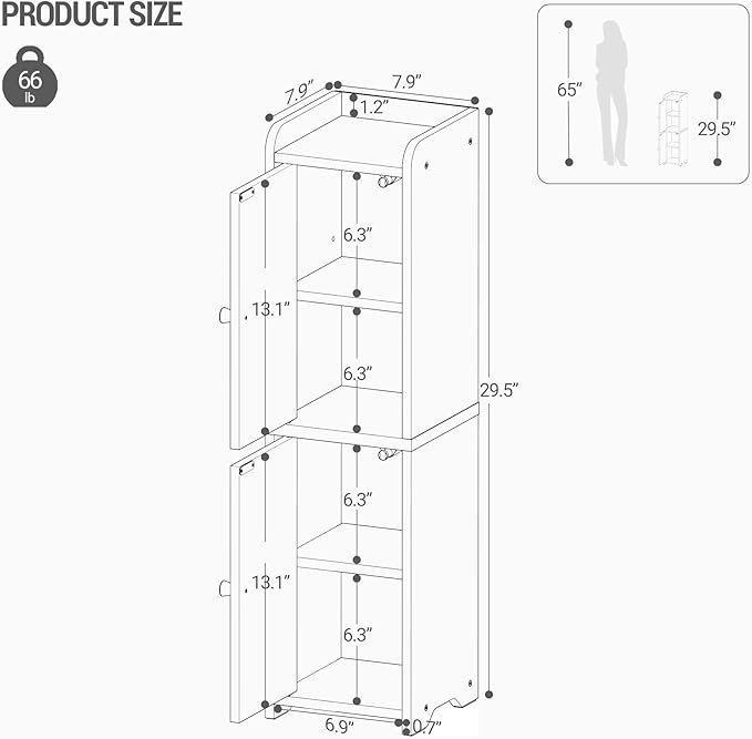 Hzuaneri Bathroom Storage Cabinet, Small Corner Floor Cabinet with 2 Doors and Adjustable Shelf, Narrow Toilet Paper Cabinets, Bathroom Organizer for Small Spaces, 7.9"D x 7.9"W x 29.5"H Rustic Brown