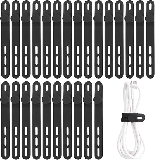 25 Pcs Silicone Cable Ties, Cable Ties Reusable, Black