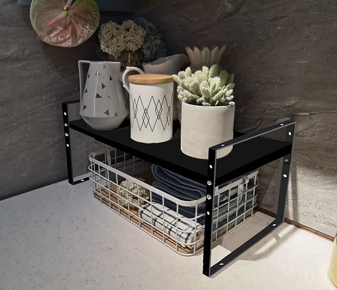 Jojocross Expandable Stackable Spice Rack Cabinet Shelf Organizer in Cabinets Shelves Kitchen Cupboard Organization Stack up Racks Pantry Countertop Storage Large/Black 1 Pack