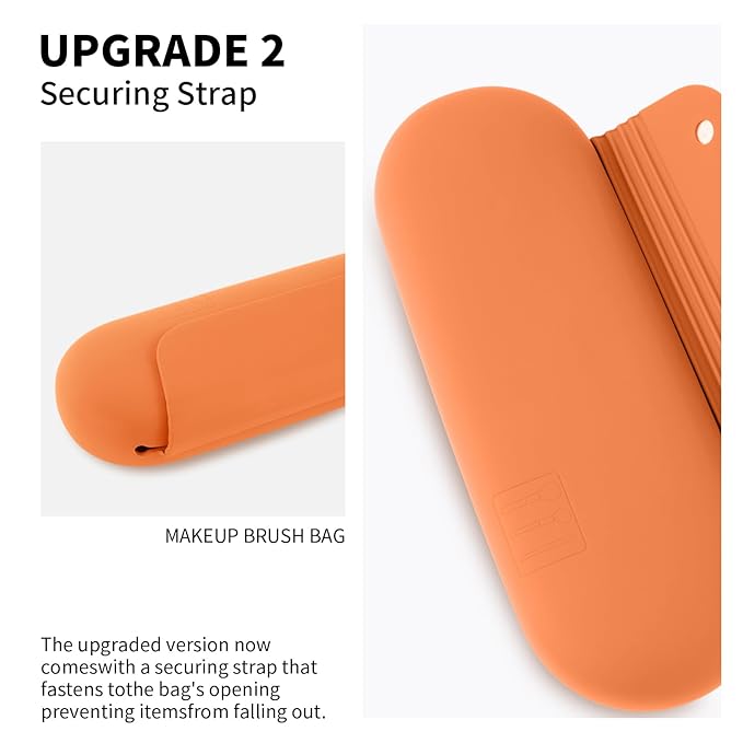 AGIKET Silicone Makeup Brush Holder Travel Cosmetic Bag：Soft Portable Cosmetic Face Brushes Holder with Upgrade Anti-Fall Out Magnetic Closure, Large Travel Makeup Brush Case - Orange