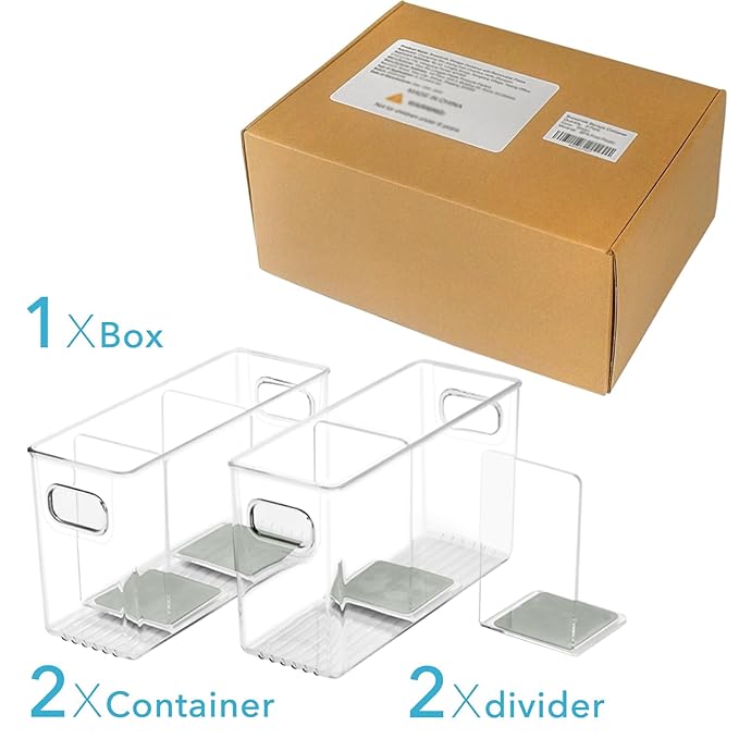 Breastmilk Storage Container with L Shaped Dividers to Flatten Standing Breast Milk Bags in Organizer Bins Save Refrigerator Space | 2 Containers with Removable Separator Boards - Gray